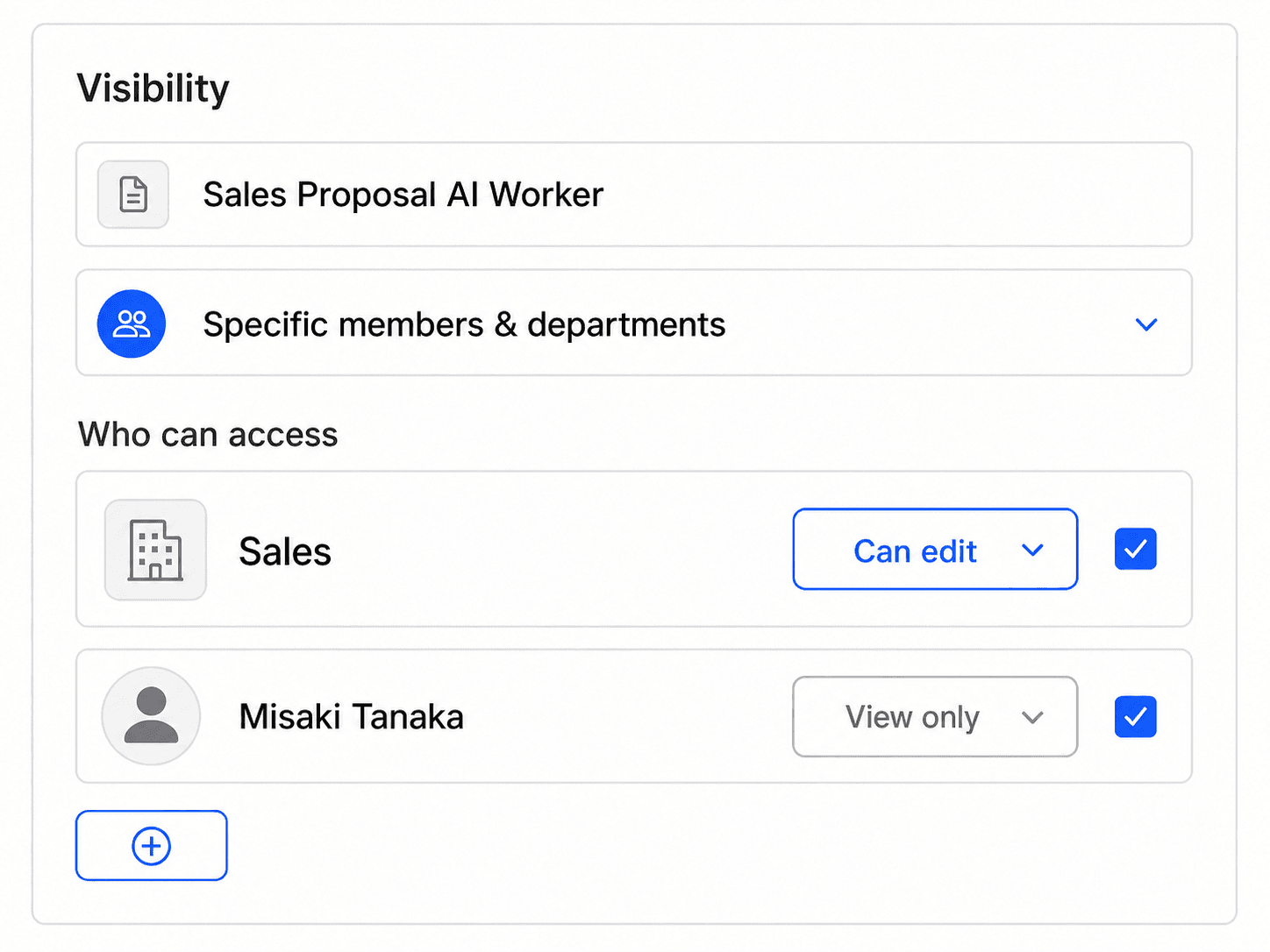 Department and member access being granted or blocked for AI workers and Knowledge