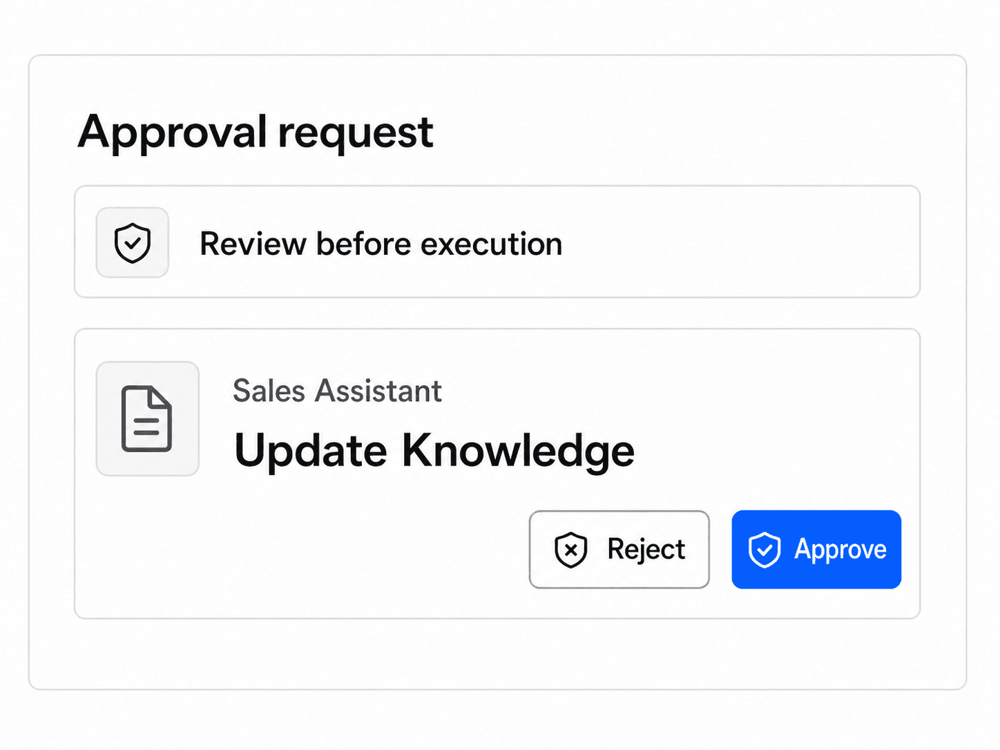 Approval request shown before an AI worker performs an action
